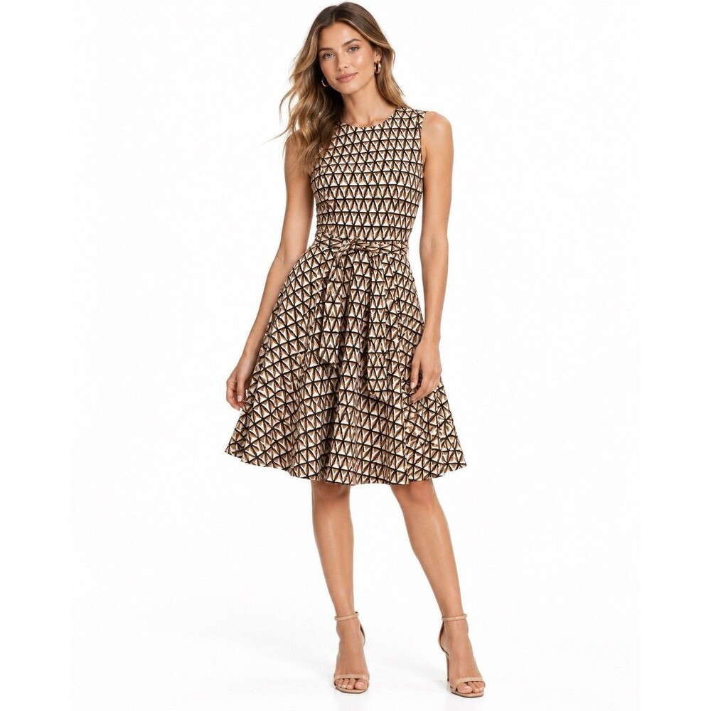 Hutch Anthropologie Amina Geometric Jacquard Fit & Flare Belted Dress XS